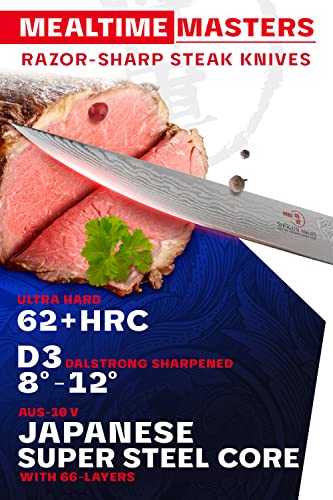 DALSTRONG Steak Knives Set - 5 inch - Shogun Series ELITE - Damascus - Japanese AUS-10V Super Steel - 4 Piece - Razor Sharp Fillet Knives - Table Set - Razor Sharp Kitchen Knife Set - Sheaths Included