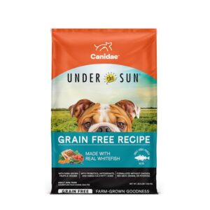 canidae under the sun premium dry dog food for puppies, adults and senior dogs, whitefish recipe, 23.5 lbs, grain free