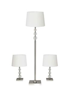 adesso 1585-22 olivia 3-piece floor lamp set, 60.5 in./23 in., 150w, brushed steel/white, 3 steel lamps