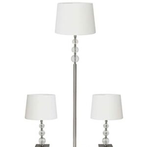 Adesso 1585-22 Olivia 3-Piece Floor Lamp Set, 60.5 in./23 in., 150W, Brushed Steel/White, 3 Steel Lamps