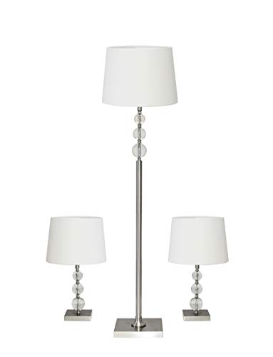 Adesso 1585-22 Olivia 3-Piece Floor Lamp Set, 60.5 in./23 in., 150W, Brushed Steel/White, 3 Steel Lamps