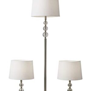 Adesso 1585-22 Olivia 3-Piece Floor Lamp Set, 60.5 in./23 in., 150W, Brushed Steel/White, 3 Steel Lamps