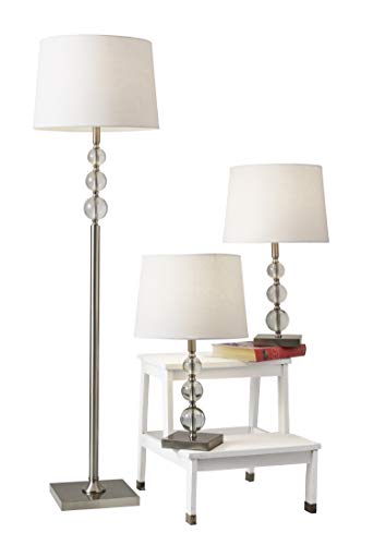 Adesso 1585-22 Olivia 3-Piece Floor Lamp Set, 60.5 in./23 in., 150W, Brushed Steel/White, 3 Steel Lamps