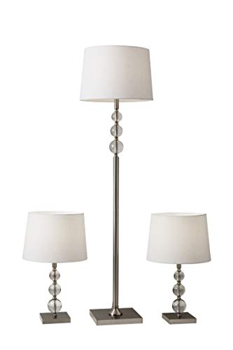 Adesso 1585-22 Olivia 3-Piece Floor Lamp Set, 60.5 in./23 in., 150W, Brushed Steel/White, 3 Steel Lamps