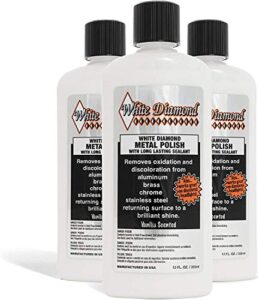 white diamond metal polish - perfect for stainless steel, brass, aluminum, chrome, gold, silver - multi-purpose cleaner, sealant, & rust remover/preventer for cars, jewelry, boats & more - 2 bottles