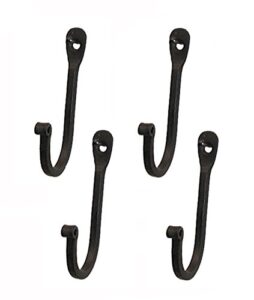 early american single prong wrought iron hooks, set of 4 - rustic curved metal fasteners - decorative colonial wall décor