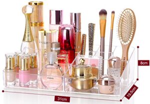 clear acrylic makeup organizer tray,9 spaces cosmetic display case storage box for lipstick,makeup brushes and skin care product,13.8"x8.3"x3.6",pack of 1