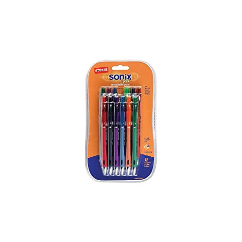 STAPLES 634984 Sonix Retractable Gel Pens Medium Point Assorted Ink 12/Pk