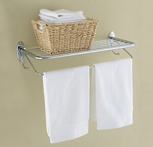 versalot supply hotel-style towel rack with towel bar and built-in towel hooks - polished chrome - 23.75" w x 9.5" h x 5" d