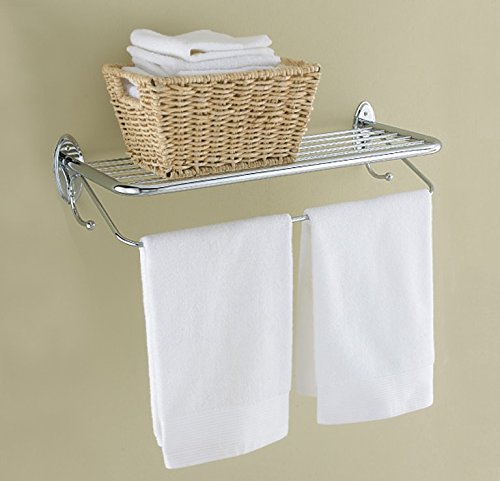 VERSALOT SUPPLY Hotel-Style Towel Rack with Towel BAR and Built-in Towel Hooks - Polished Chrome - 23.75" W x 9.5" H x 5" D