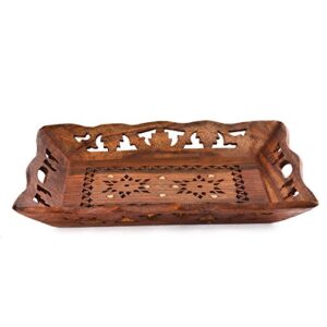 rusticity® wood decorative serving tray for hot & cold drinks/vintage rustic decorative handmade sheesham food platter for dining tableware (10×8 in)
