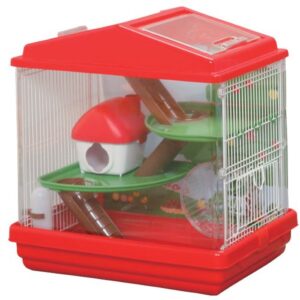 iris usa hamster and gerbil pet cage, 3-tier, red