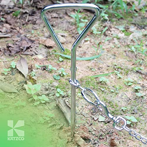 Katzco Chrome Dog Stake - Heavy-Duty Dog Tie-Out Stake- for Dogs Essentials, Dog Camping Gear, Outdoor Play