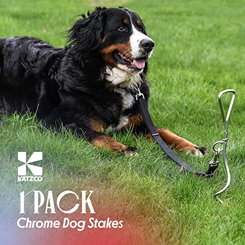 Katzco Chrome Dog Stake - Heavy-Duty Dog Tie-Out Stake- for Dogs Essentials, Dog Camping Gear, Outdoor Play