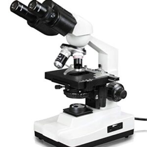 Vision Scientific VME0007B-100-LD Binocular Compound Microscope, 10x WF Eyepieces, 40x—1000x Magnification, LED Illumination, Coaxial Coarse & Fine Focus, 1.25 N.A. Abbe Condenser