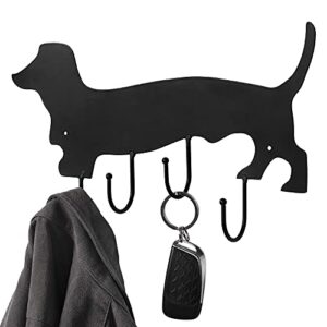 mygift wall mounted black metal coat rack and key rack with dachshund dog cut out design, hanging dog leash organizer rack with 4 hooks