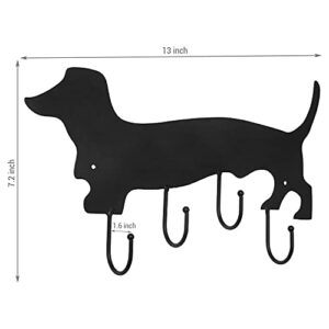 MyGift Wall Mounted Black Metal Coat Rack and Key Rack with Dachshund Dog Cut Out Design, Hanging Dog Leash Organizer Rack with 4 Hooks