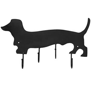 MyGift Wall Mounted Black Metal Coat Rack and Key Rack with Dachshund Dog Cut Out Design, Hanging Dog Leash Organizer Rack with 4 Hooks