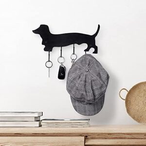 MyGift Wall Mounted Black Metal Coat Rack and Key Rack with Dachshund Dog Cut Out Design, Hanging Dog Leash Organizer Rack with 4 Hooks