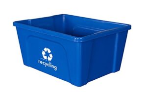 recycling rules low-profile 3 gallon deskside recycling bin container, perfect for office paper and home recycling, eco-friendly bpa-free, in blue, 4-pack