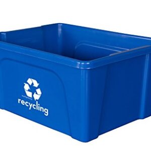 Recycling Rules Low-Profile 3 Gallon Deskside Recycling Bin Container, Perfect for Office Paper and Home Recycling, Eco-Friendly BPA-Free, in Blue, 4-Pack