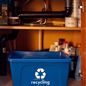 Recycling Rules Low-Profile 3 Gallon Deskside Recycling Bin Container, Perfect for Office Paper and Home Recycling, Eco-Friendly BPA-Free, in Blue, 4-Pack