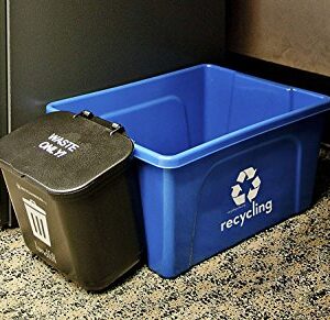 Recycling Rules Low-Profile 3 Gallon Deskside Recycling Bin Container, Perfect for Office Paper and Home Recycling, Eco-Friendly BPA-Free, in Blue, 4-Pack