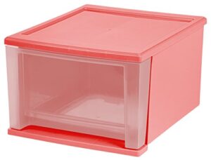 iris usa sd-30 plastic stacking drawer, 4-pack storage organizer unit, 17-quart, coral, 4 count