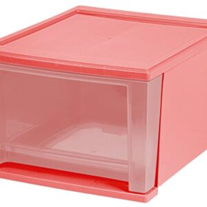 IRIS USA SD-30 Plastic Stacking Drawer, 4-Pack Storage Organizer Unit, 17-Quart, Coral, 4 Count