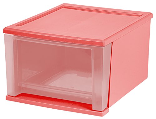 IRIS USA SD-30 Plastic Stacking Drawer, 4-Pack Storage Organizer Unit, 17-Quart, Coral, 4 Count