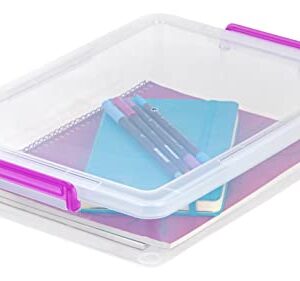 IRIS USA 6 Quart Large Clear Plastic Storage Bins with Lids and Secure Latches, 6 Pack, Organizing Container for Home, Work, Classroom, Paper and Craft, Stackable, Clear/Violet