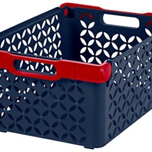 IRIS USA Boy's Medium Deep Decorative Storage Basket with Comfortable Grip Handles, 8 Pack, Toy Box, Nestable, Stackable, Kid's Storage Box for Book and Toy, Kid's Room Playroom Organizer, Navy/Red