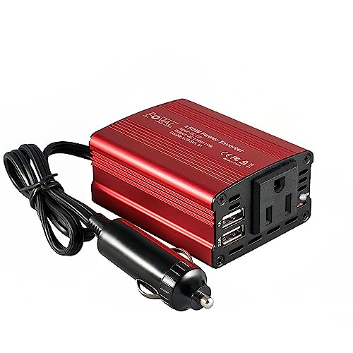 FOVAL 150W Car Power Inverter 12V DC to 110V AC Converter Vehicle Adapter Plug Outlet with 3.1A Dual USB Car Charger for Laptop Computer