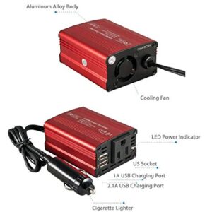 FOVAL 150W Car Power Inverter 12V DC to 110V AC Converter Vehicle Adapter Plug Outlet with 3.1A Dual USB Car Charger for Laptop Computer