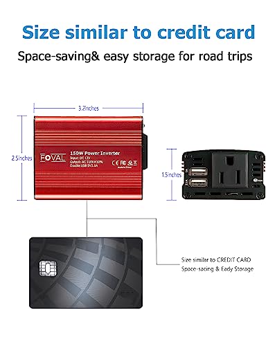 FOVAL 150W Car Power Inverter 12V DC to 110V AC Converter Vehicle Adapter Plug Outlet with 3.1A Dual USB Car Charger for Laptop Computer