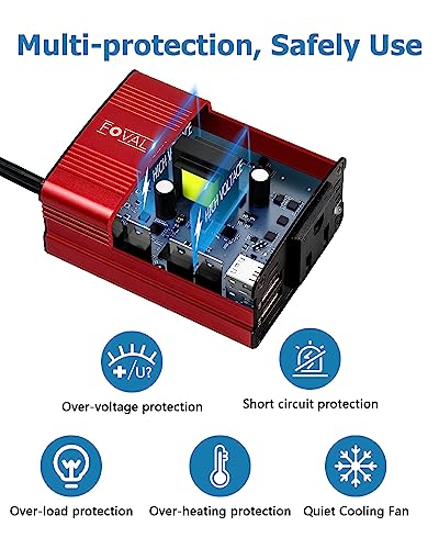 FOVAL 150W Car Power Inverter 12V DC to 110V AC Converter Vehicle Adapter Plug Outlet with 3.1A Dual USB Car Charger for Laptop Computer