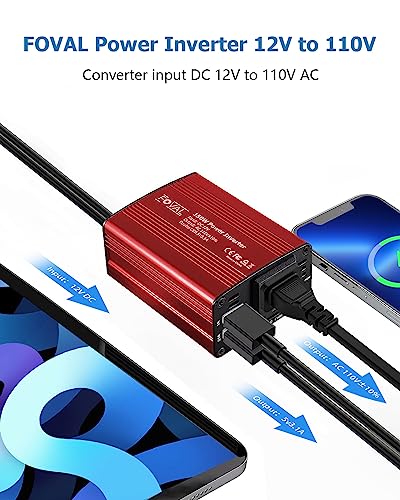 FOVAL 150W Car Power Inverter 12V DC to 110V AC Converter Vehicle Adapter Plug Outlet with 3.1A Dual USB Car Charger for Laptop Computer