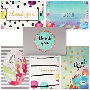 blank thank you cards and envelopes, cute watercolor greeting cards (4 x 6 in, 48 pack)