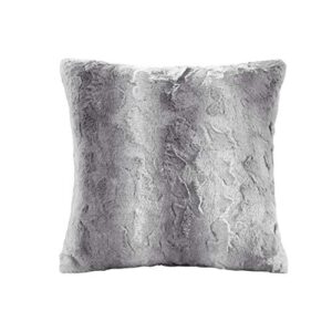 madison park zuri faux fur ombre stripe ultra soft luxury decorative throw pillows, for couch bed with insert, 20" x 20", grey