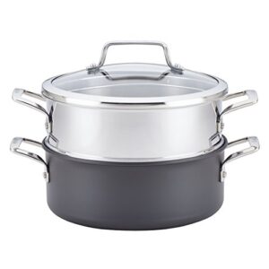 anolon authority hard-anodized nonstick covered dutch oven with steamer insert, 5-quarts, gray