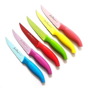 Jean-Patrique Non-Stick Steak Knife 6 Piece Set | Steel Blades Protector FREE Perspex Clear Knives Block
