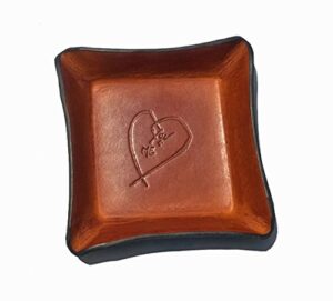 3rd anniversary leather tray. distressed leather valet with heart.