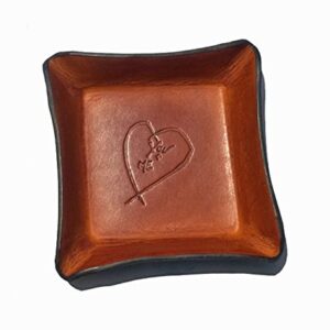 3rd Anniversary Leather Tray. Distressed Leather Valet with Heart.