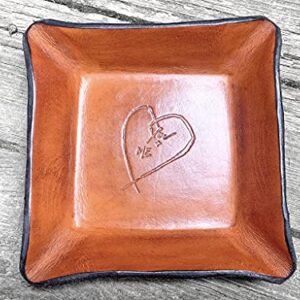 3rd Anniversary Leather Tray. Distressed Leather Valet with Heart.