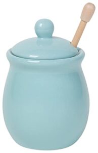 now designs honey pot with wood honey dipper, eggshell blue
