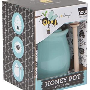 Now Designs Honey Pot with Wood Honey Dipper, Eggshell Blue