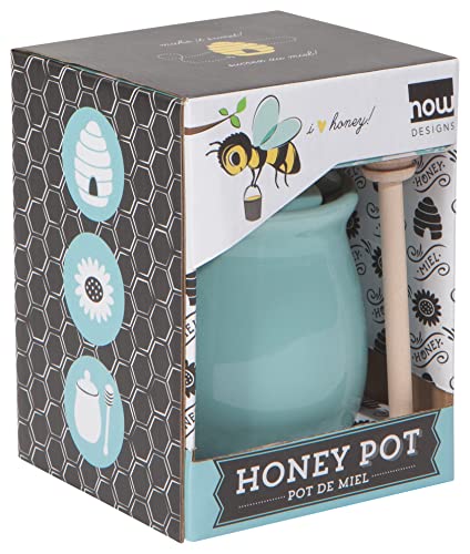 Now Designs Honey Pot with Wood Honey Dipper, Eggshell Blue