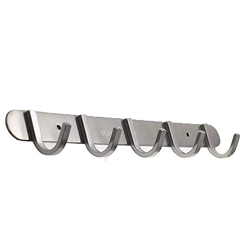 Coat Hook Rack with 5 Square Hooks - Premium Modern Wall Mounted - Ultra durable with solid steel construction, Brushed stainless steel finish, Super easy installation, Rust and water proof