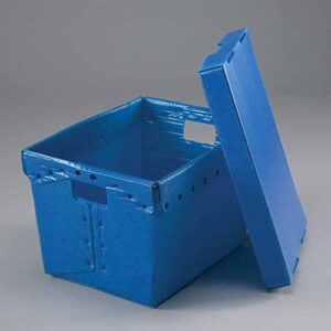 global industrial postal mail tote with lid, corrugated plastic, blue, 18-1/2x13-1/4x12 - lot of 10