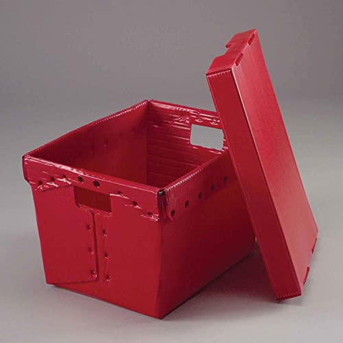 Global Industrial Postal Mail Tote with Lid, Corrugated Plastic, Red, 18-1/2x13-1/4x12 - Lot of 10